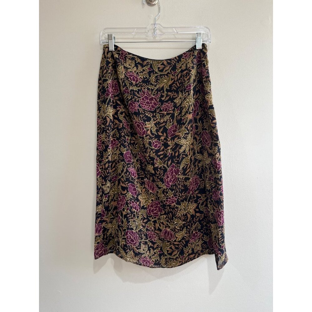 VTG 90s Charter Club Midi Skirt Womens 10 Purple Green Floral  Rayon Fairy Core